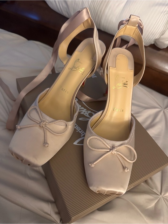 Christian Louboutin Shoes - Christian Louboutin Blush Satin Ankle-Tie Ballet Pumps